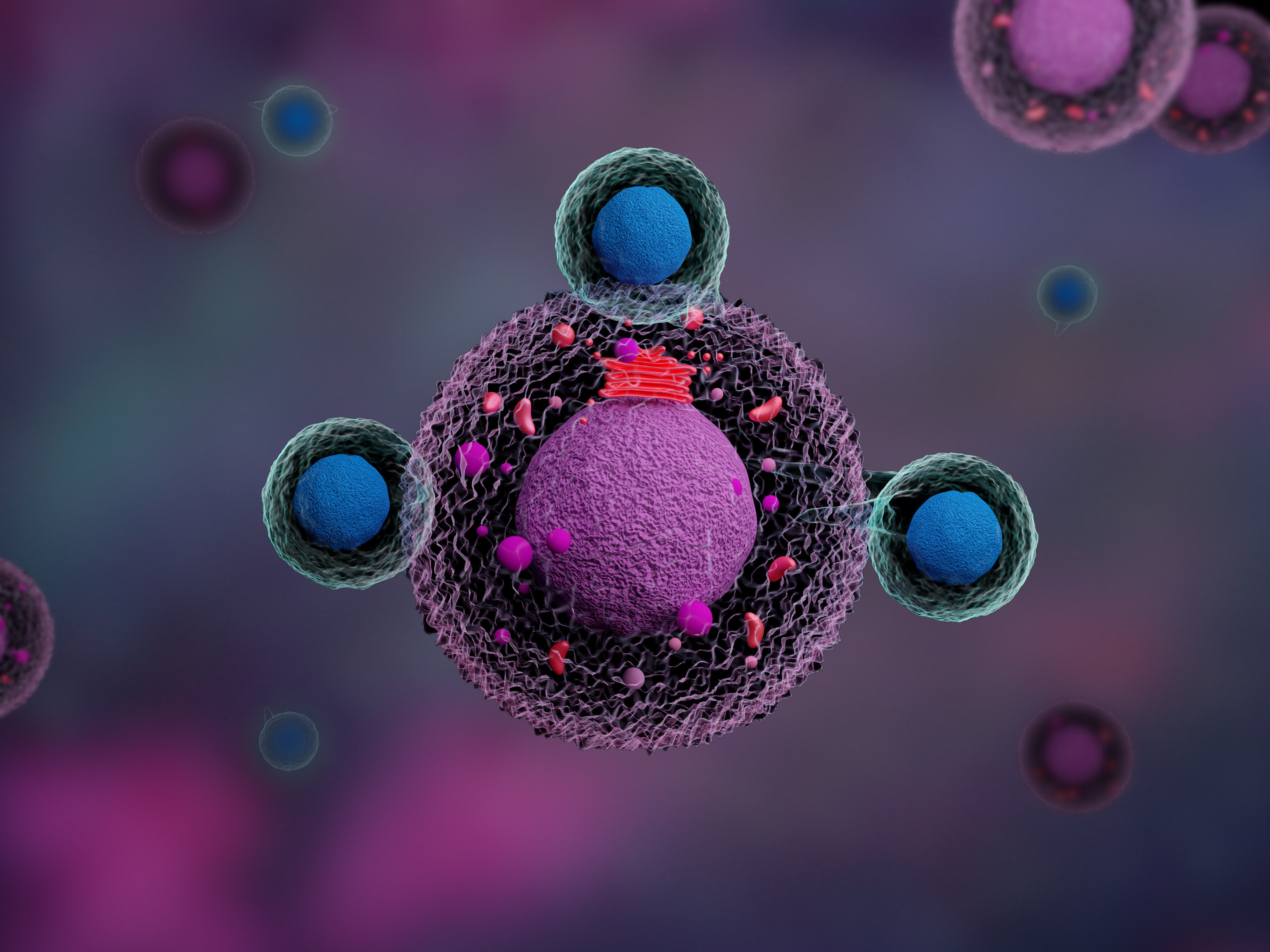 CAR-T cells attacking tumor cells